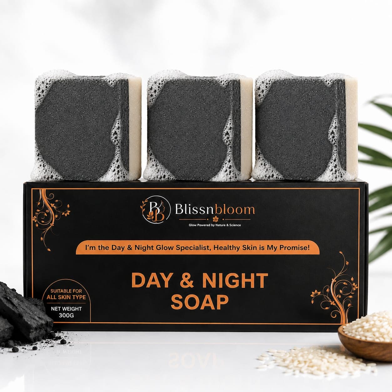 DAY & NIGHT SOAP (RICE WATER AND CHARCOAL) PACK OF 3